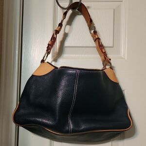 Dooney & Bourke Navy Blue and Tan Leather Shoulder Bag